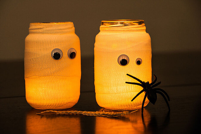 Halloween Windlicht Mumie basteln