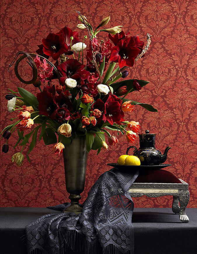 Tulpen und Amaryllis Arrangement Weihnachten