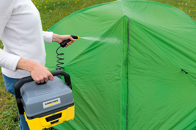 Festival Gadgets mobiler Druckreiniger reinigt Zelt effektiv mit Wasserstrahl beim Camping