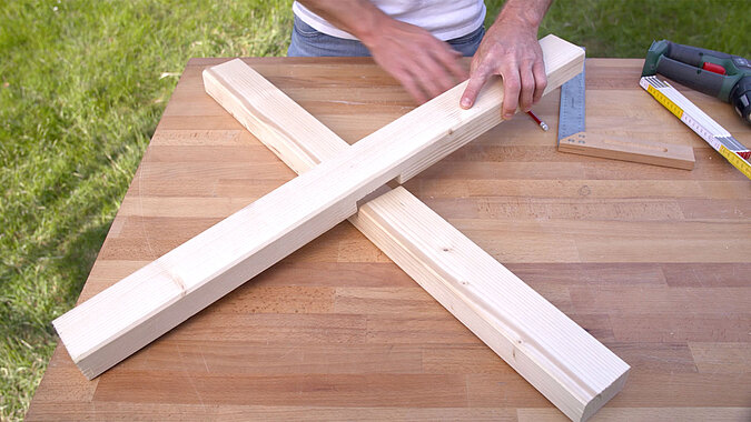 Ringwurfspiel Holzkreuz mit Überblattung fertigen