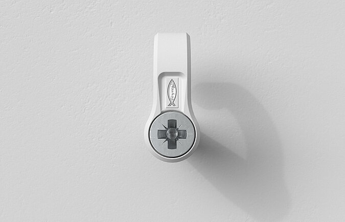 Ein Kunstoffhaken "EasyHook" sitz in der Wand