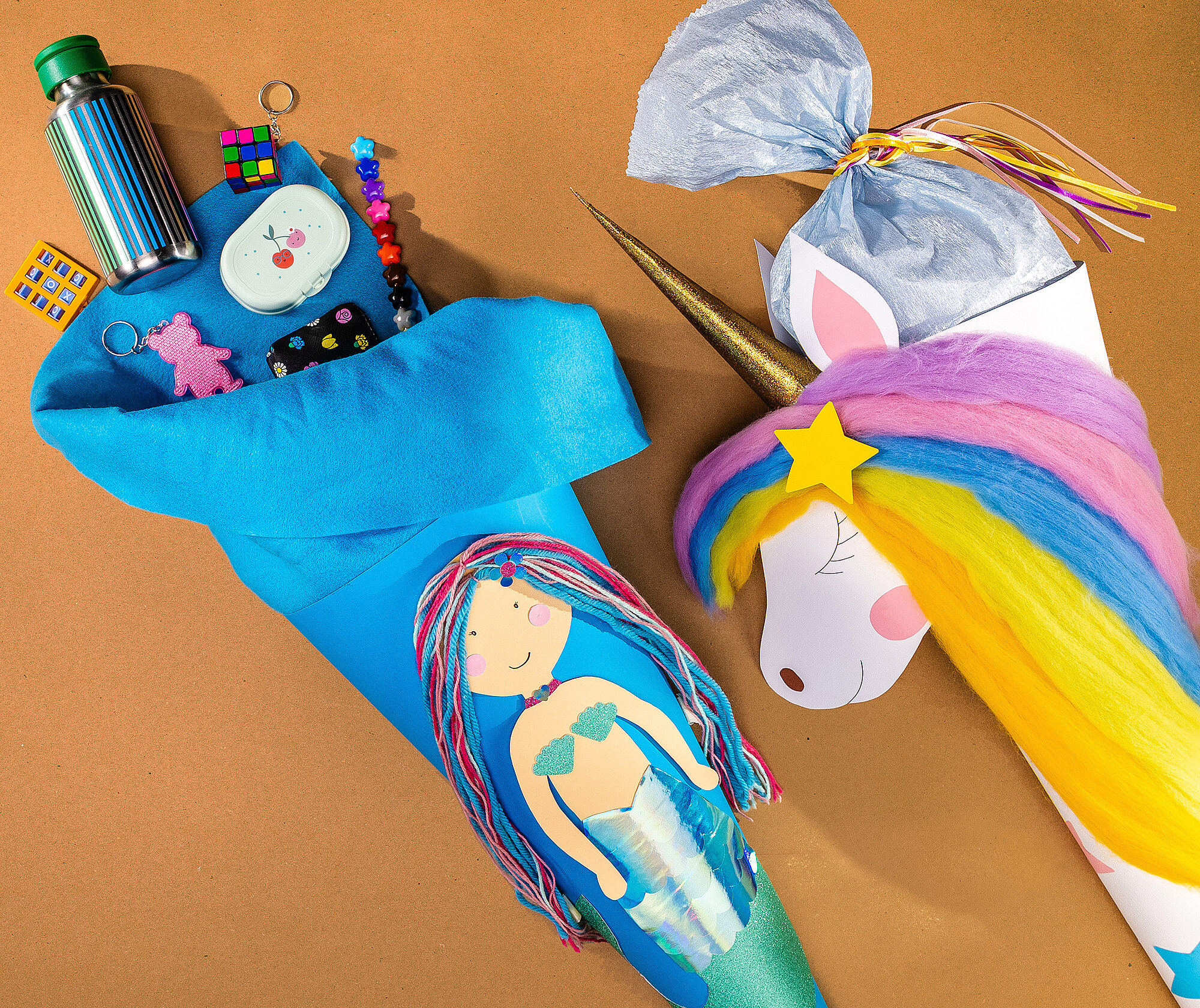 Schultüte basteln mit Einhorn & Meerjungfrau: Ideen für die Einschulung