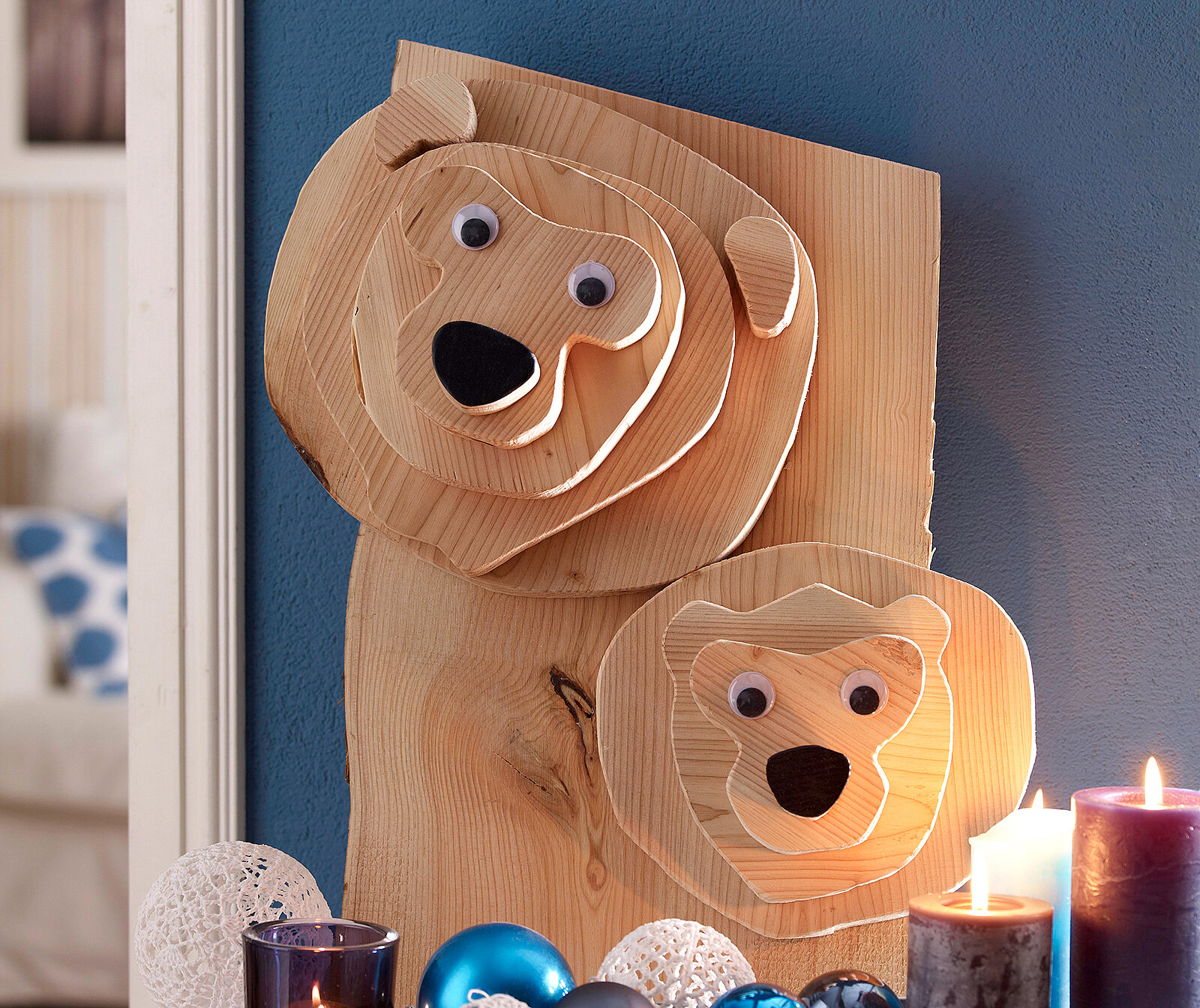 Winterliche Deko-Bären aus Holz bauen